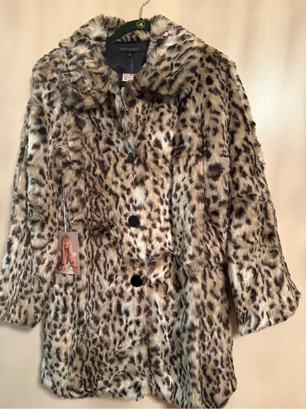 Betsey Johnson Leopard Print Faux Fur Teddy Jacket in Brown & Black